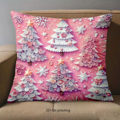 1 pieces -2D flat printing Christmas Tree Pattern Pink Decorative Throw Pillow Polyester pillowcase, sofa decorative cushion cov
