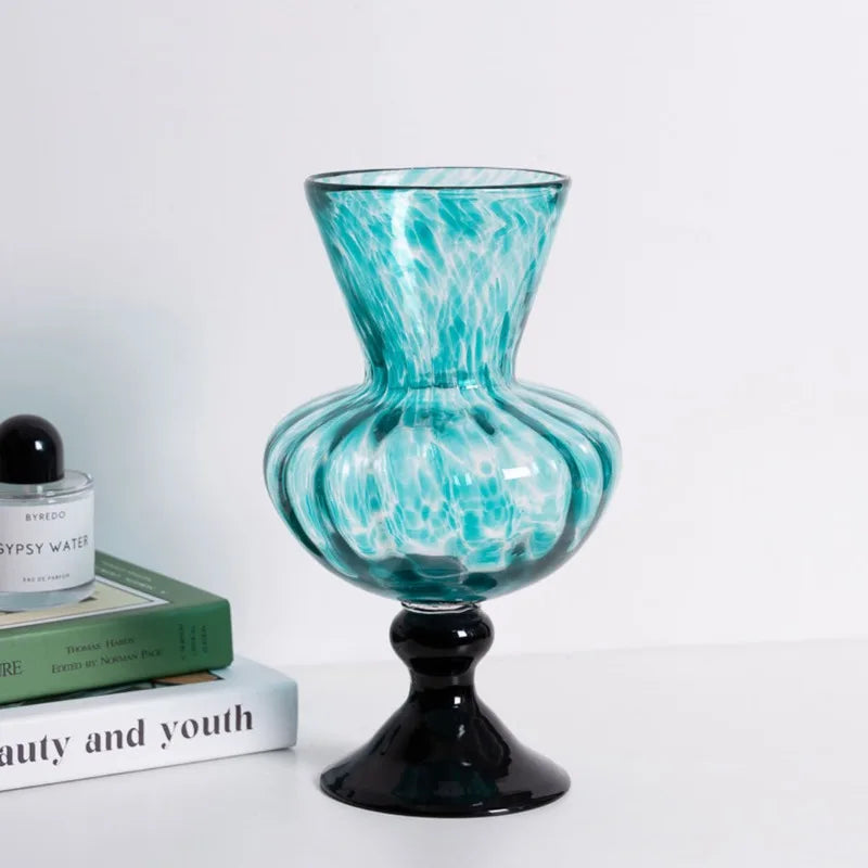 Retro Chinese Tall Glass Vase Creative Art Wind Lamp Vases Dried Flower Arrangement Device Decoration Salon Maison Luxe Jarrones