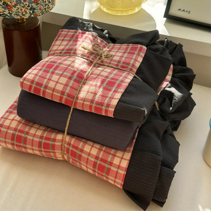 Plaid Bedding Set Double Yarn Classic Vintage Duvet Cover Set Flat Sheets Set 2 Pillowcases Single Twin Full Queen Size