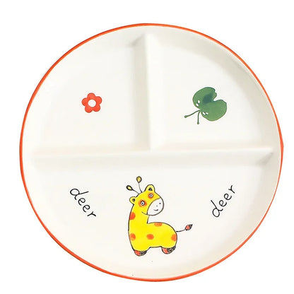 Children's Tableware Cartoon Ceramic Grid Plate for One Person Breakfast Plate Divider Plate Ceramic Dish Serving Platter
