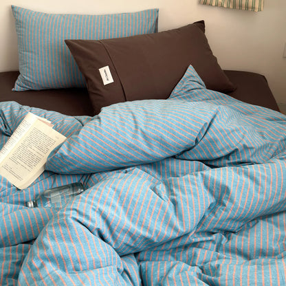 Simple Style Bedding Set Nordic Striped Duvet Cover Set 100% Cotton Flat Sheet Single Twin Size Double Bed Sheet Set For Bedroom