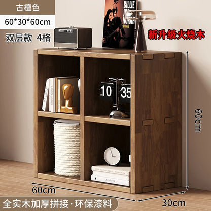 Solid Wood Short Bookshelf Floor Storage Cabinet Grid Organizer Shelf for Living Room Home & Kindergarten Display Unit