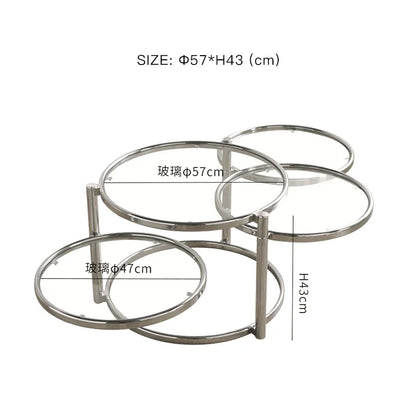 Tempered Glass Coffee Table Household Stainless Steel Tea Table Light Luxury Living Room With Movable Rotating Edge Table