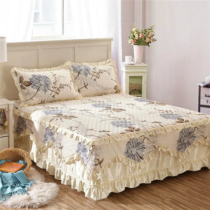 Pure cotton bedspread single piece thickened padded cotton bed skirt 1.5m 1.8m bed cover sheath cotton four-piece set