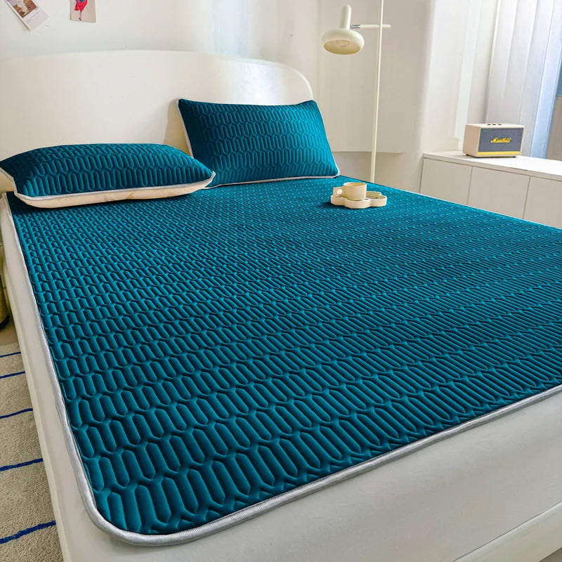 1pc Soft Latex Quilted Bed Sheet Summer Breathable Ice Silk Cool Bedsheet Solid Color Anti-slip Mattress Mat No Pillowcase