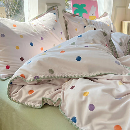 Korean Floral Style Bedding Set Washed Cotton Bed Flat/Fitted Sheets Set Duvet Cover Bed Linen Pillowcase Full Double Queen King