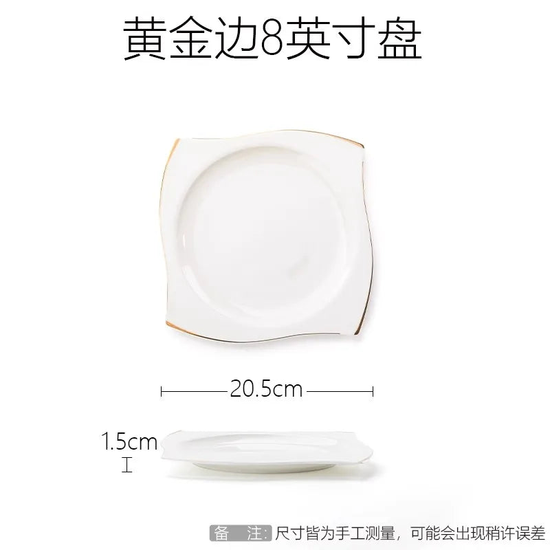 Advanced Bone Porcelain Tableware Square Dinner Plates Dishes High Quality White Ceramic Dinnerware Sets Soup Bowls