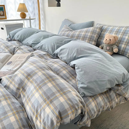Black Red Grid Bedding Set Soft Quilt Duvet Cover No Filler Flat Sheet with Pillowcase Girls Boys Single Queen Size Home Textile