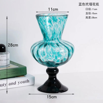 Retro Chinese Tall Glass Vase Creative Art Wind Lamp Vases Dried Flower Arrangement Device Decoration Salon Maison Luxe Jarrones