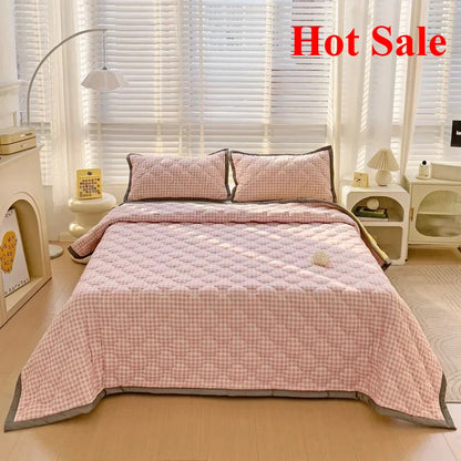 Quilted Bedspread Plaid Style Bed Linen Thickened Bedsheet Home Blanket Skin-friendly Bed Cover (Pillowcase Need Order)