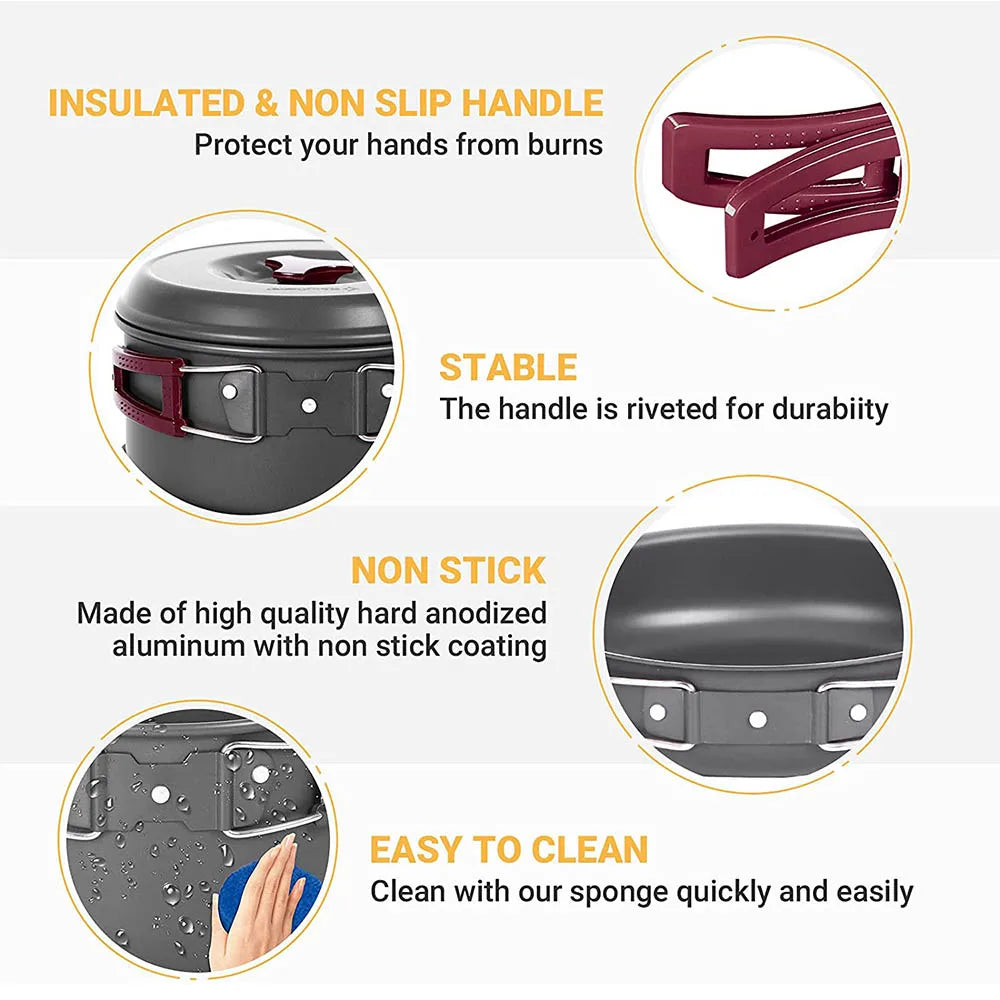 Outdoor cooking 3-4 person picnic set pot, hard alumina portable boiling water, tea frying pan, barbecue meat camping pot