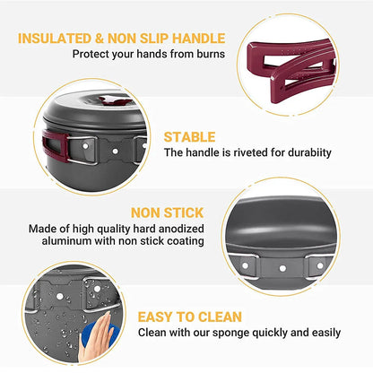 Outdoor cooking 3-4 person picnic set pot, hard alumina portable boiling water, tea frying pan, barbecue meat camping pot