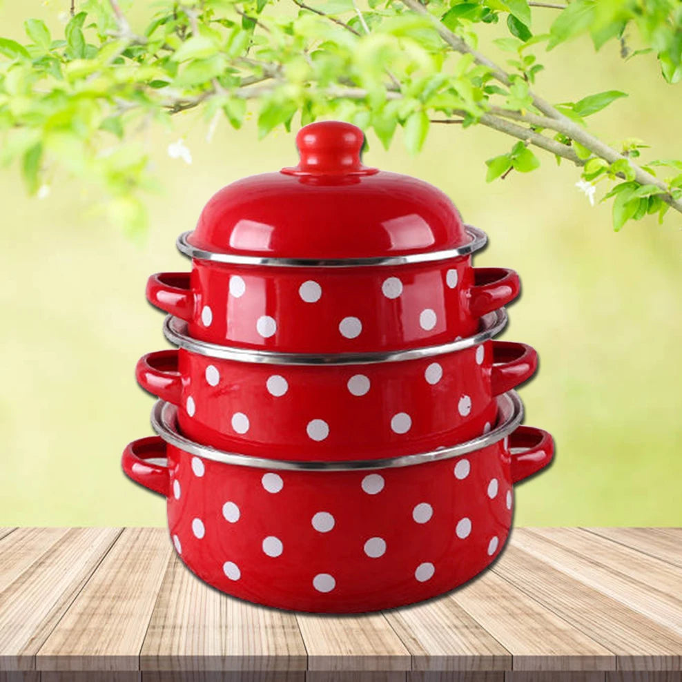 16/18/20CM Double Ears Speckled Stew Pot  Porcelain Enameled Soup Bowl With Lid Instant Noodle Bowl Induction Cooker Pot