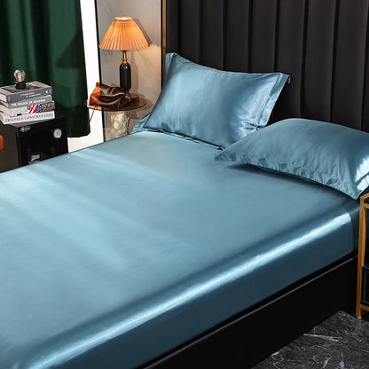 Mulberry Silk Bed Sheet Set with Fitted Sheet Flat Sheets Pillowcase Luxury Solid Color Bedding Sets Wrinkle-Free Antiallergic
