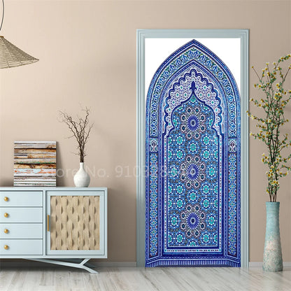 Arabic Style Door Sticker Self Adhesive Wallpaper Living Room Bedroom Decor Muslin Style Decal Door Cover Home Design Decoration