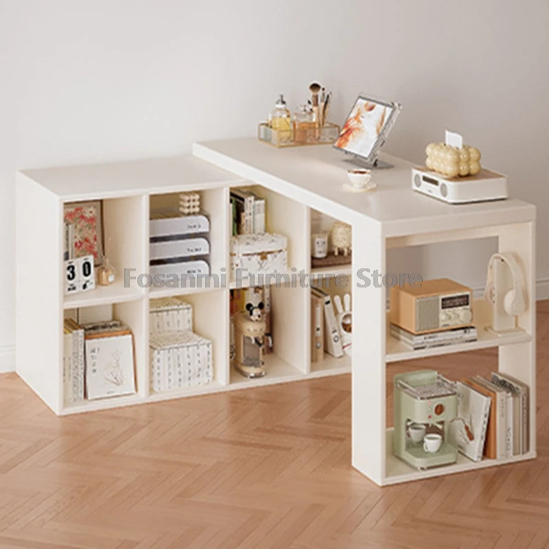 Multifunctional Adjustable White Desk with Storage Cabinet Modern Extendable Table for Bedroom Office Room Simple Corner Desks