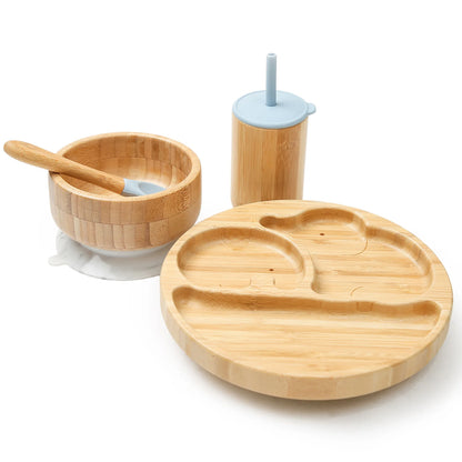 4pcs Children's Tableware Suction Plate Bowl Baby Dishes Baby Feeding Dishes Spoon Fork Sets Bamboo Plate for Kids Tableware