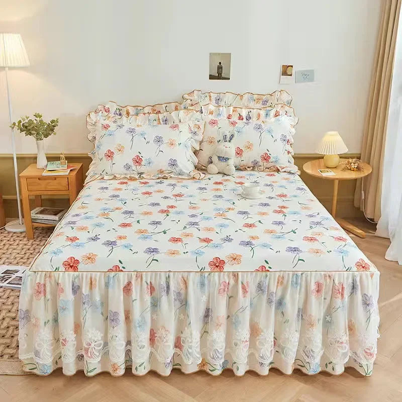 100% Cotton Bed Skirt Double King Size Bedspread Bedspreads Box Garden Spread the Queensize Cover Linen Sheet Skirts for Beds