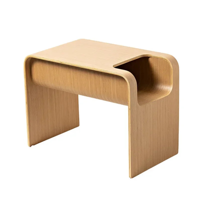 Solid Wood Sofa Side Table C-Shaped Coffee Table Durable Shoe Bench Space-Saving Side Cabinet Entryway Living Room