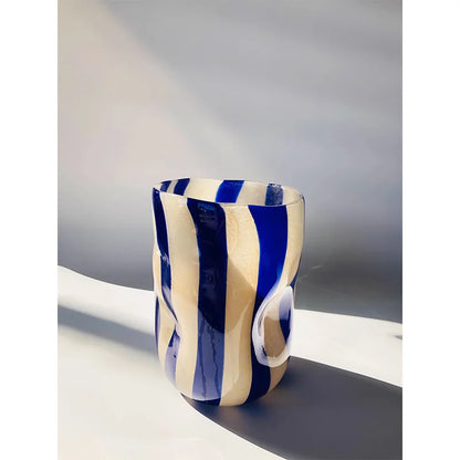 Vase in Ancient Style Light Luxury Senior Sense Striped Glass Vase Living Room Flower Arrangement Decoration Ornaments