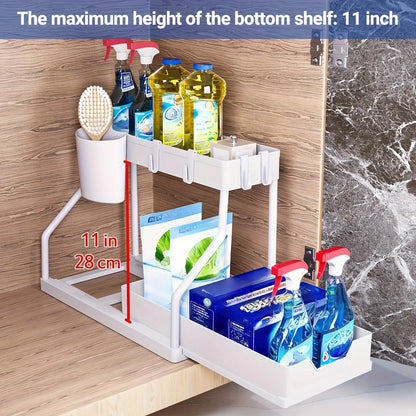 Double Layer Storage Rack, Pull-out Storage Box, Cabinet Sink for Organizing and Organizing Storage Racks  Kitchen Organizer