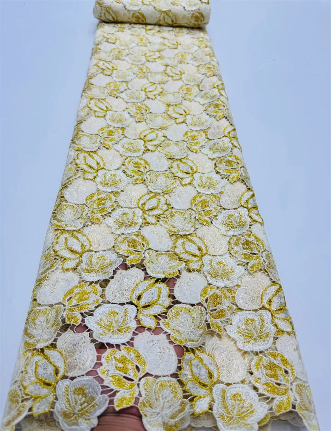Cotton Embroidered African Guipure Cord Lace Traditional inspired Garment Women Water Soluble Fabric Occasional Wear