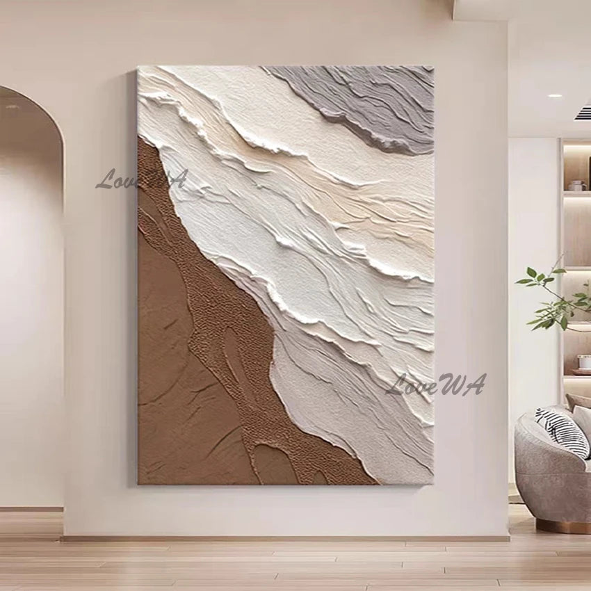 Pure White Textured Abstract Oil Painting Modern Simple And Elegant Wall Picture For Restaurant Framless Home Decoration Piece