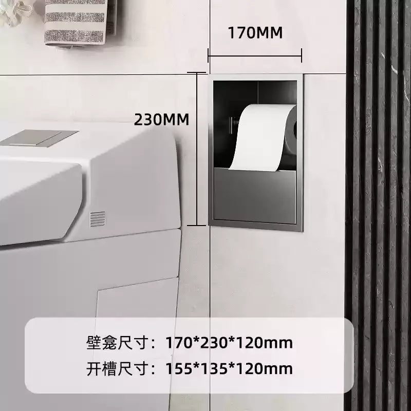 Stainless Steel Recessed Bathroom Storage Cabinet - Wall Niche Tissue Box Toilet Paper Holder Organizer