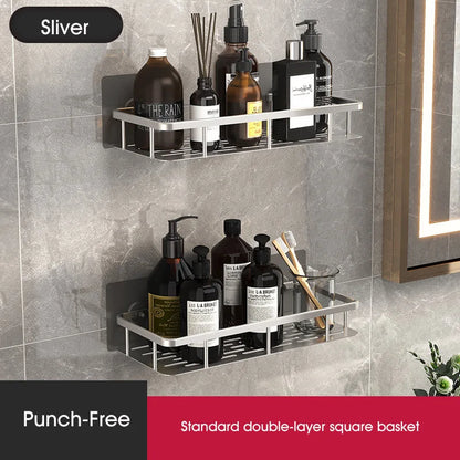 Bathroom Shelf No-drill Wall Mounted Shelves Shampoo Storage Rack Holder for Shower Square Aluminum Bath Organizer Accessories