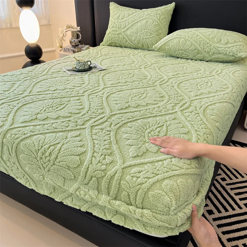 Taffeta Velvet Mattress Cover with Elastic Bands Solid Color Anti-slip Adjustable Fitted Sheet for Single Double King Queen Bed