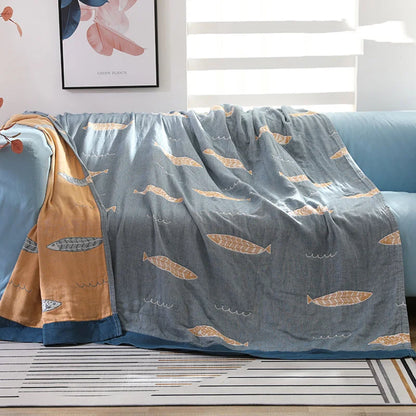 Textile City Ins Leaf Fish Comforters 5 Layer Cotton Gauze Towel Blanket Home Bed Quality Bedspread 200x230cm