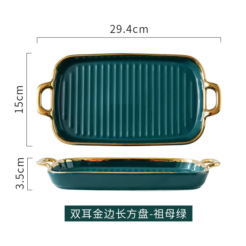 Binaural rectangular flat plate household ceramic tray snack board