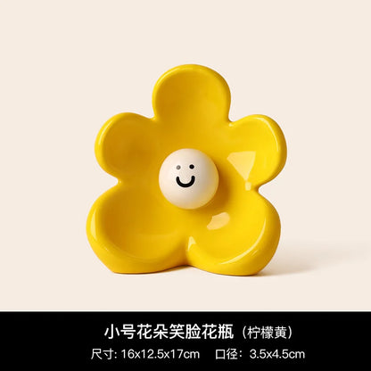 Flower Smiling Face Flower Arrangement Cute Ceramic Vase Decorative Table Dried Flower Vase Ornaments Home Decoration Vases