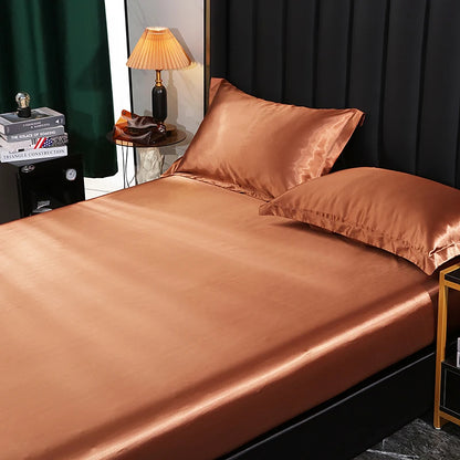 Mulberry Silk Bed Sheet Set with Fitted Sheet Flat Sheets Pillowcase Luxury Solid Color Bedding Sets Wrinkle-Free Antiallergic