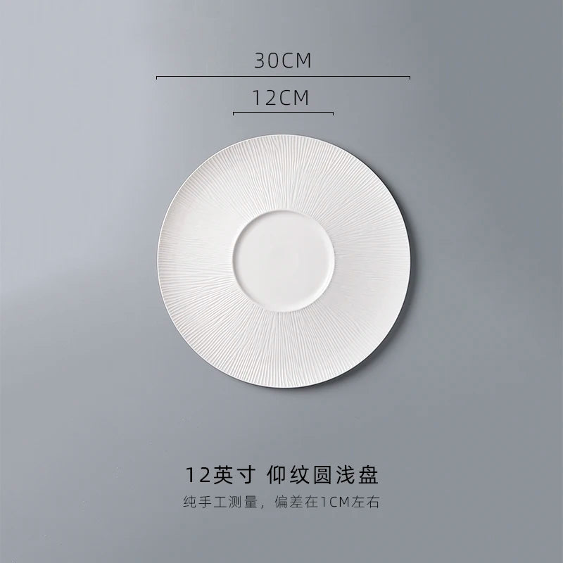 White Porcelain Western Steak Dinner Plate French Tableware Top-grade Home Kitchen Pasta Vegetable Round Plate Kitchen Plates