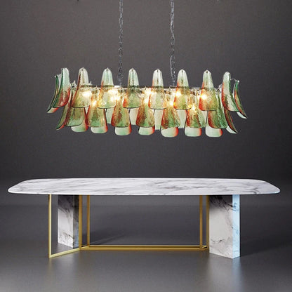 Modern living room chandelier with green glass lustre, suitable for study and dining room ceiling lighting, dimmable.