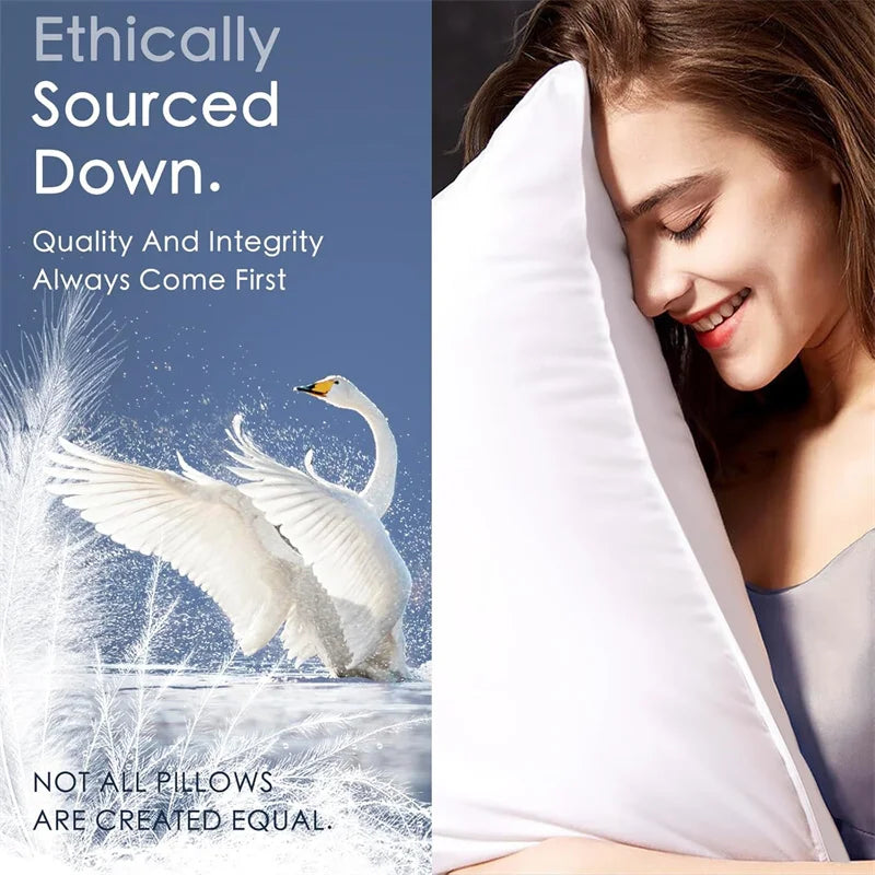 2Pcs 95% Goose Feather Down Pillows Neck Pillows for Sleeping 1 Pair Bed Pillow Inserts 100% Cotton Shell Standard Queen King