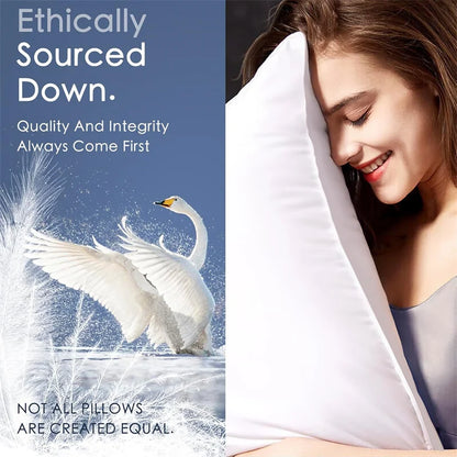2Pcs 95% Goose Feather Down Pillows Neck Pillows for Sleeping 1 Pair Bed Pillow Inserts 100% Cotton Shell Standard Queen King