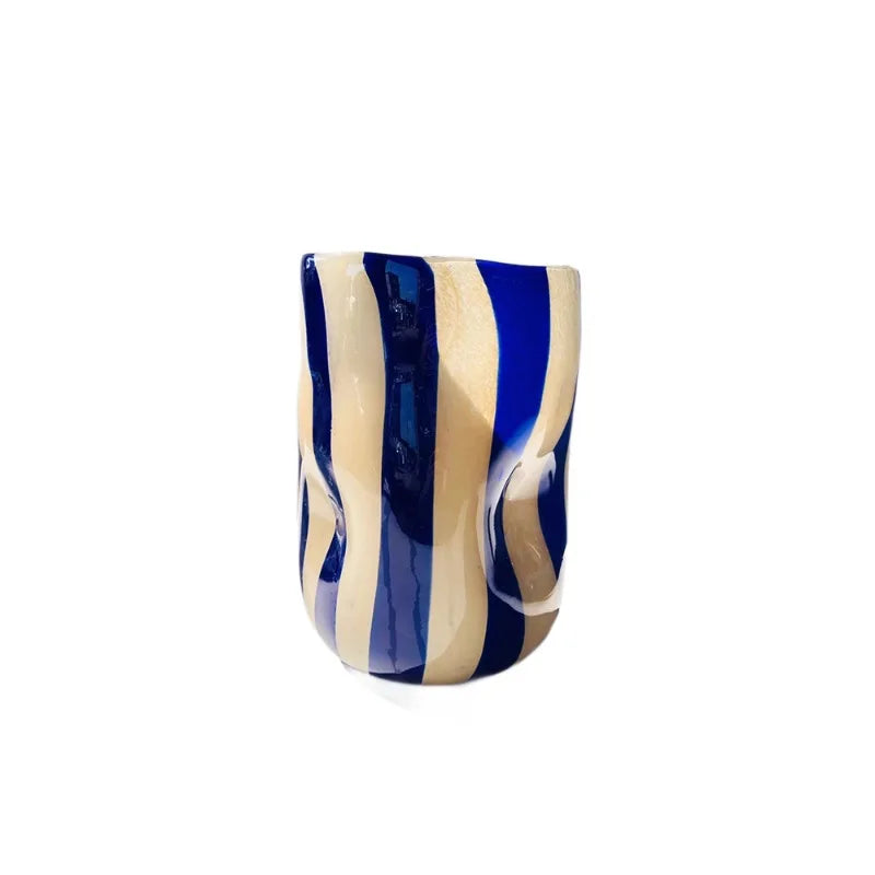 Vase in Ancient Style Light Luxury Senior Sense Striped Glass Vase Living Room Flower Arrangement Decoration Ornaments