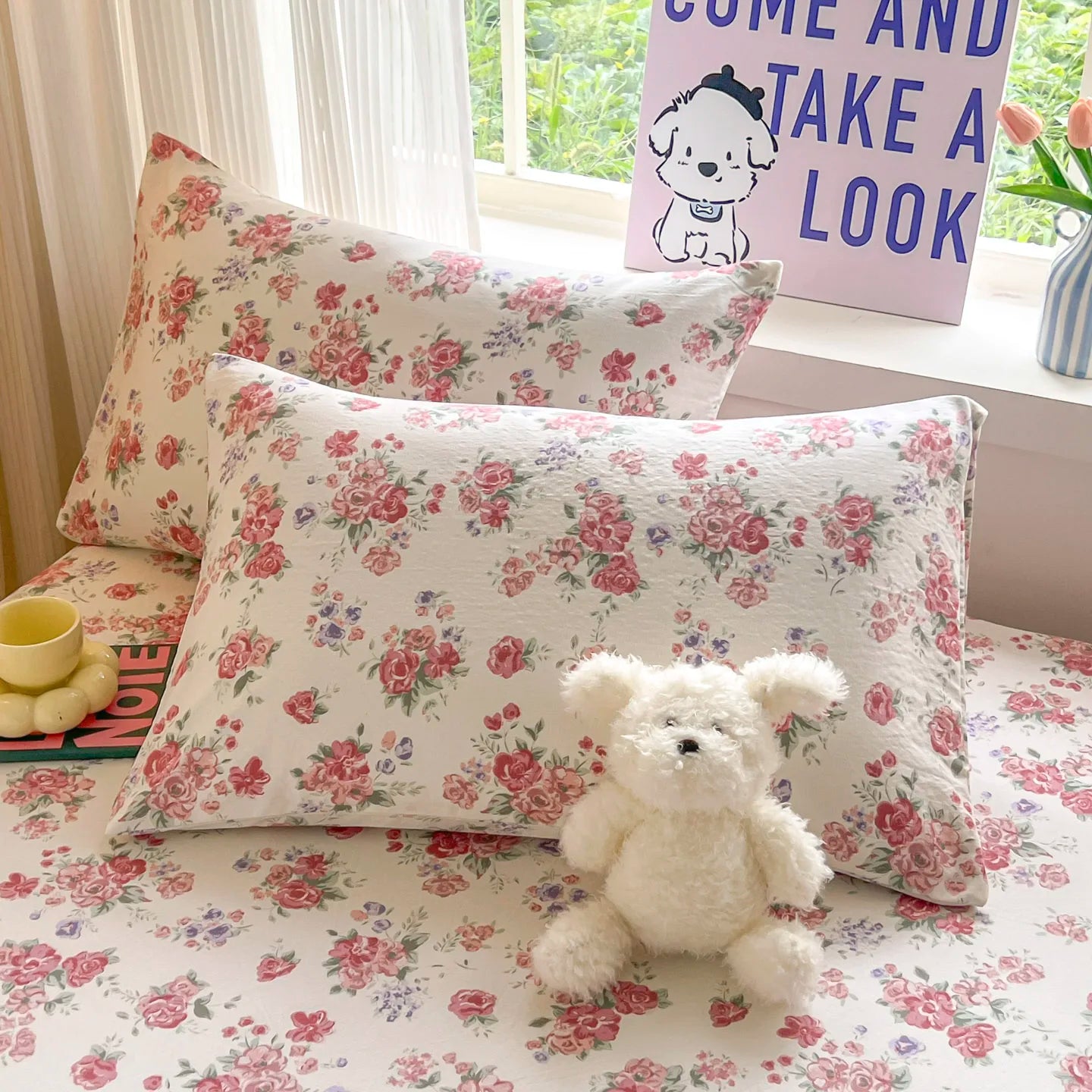 Floral Bed Sheets Set Fitted Sheet Non Slip Bedspread With Elastic Band Mattress Cover (With 1-2 Pillowcases) Double Bed Sheets