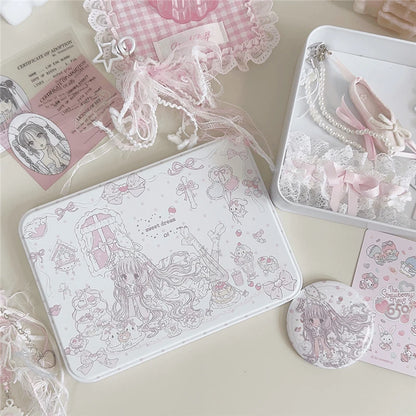 Iron Storage Box Cute Cartoon Girl Desktop Sundry Storager Organizer Kawaii Jewelry Box Pink Floral Container Home Decor