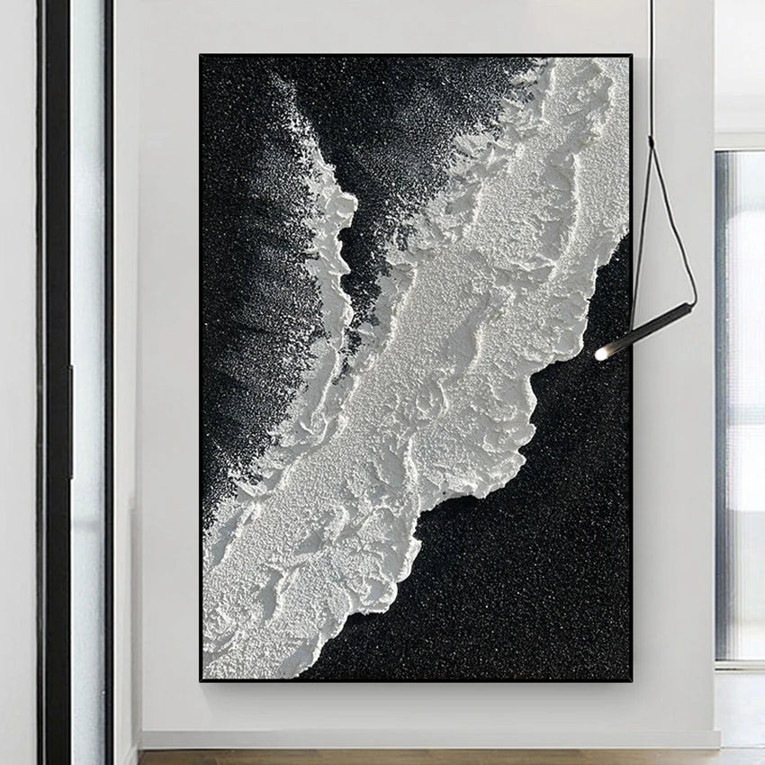 Simple Thick Texture Canvas Abstract Black And White Art Painting Large Size Wall Picture For Bedroom Custom Artwork Unframed