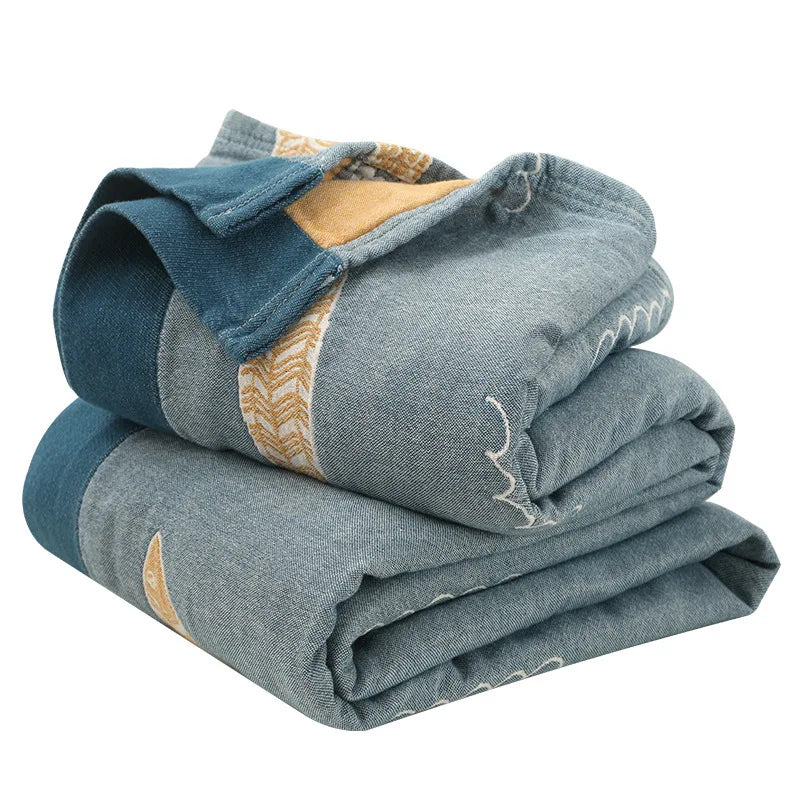Textile City Ins Leaf Fish Comforters 5 Layer Cotton Gauze Towel Blanket Home Bed Quality Bedspread 200x230cm