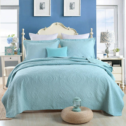CHAUSUB 100% Cotton Quilt Set King Queen 3PCS Solid Color Embroidered Bedspread & Coverlet,Summer Comforter Blanket for Bed,Home