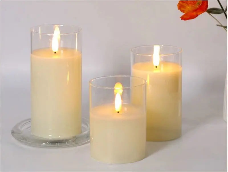 Rechargeable Remote or Not Remote Glass tube 3D wick LED Pillar Candle Light Candles Home Wedding Party Table Decoration-Amber
