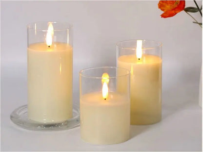 Rechargeable Remote or Not Remote Glass tube 3D wick LED Pillar Candle Light Candles Home Wedding Party Table Decoration-Amber