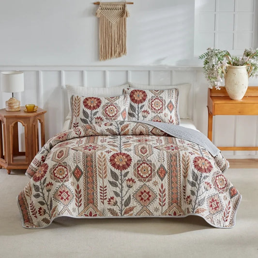 2026 Quilted Bedspread Set Microfiber Bed Cover+Pillowcase Floral Geometric Print Patchwork Summer Quilt Full King Drop Shipping