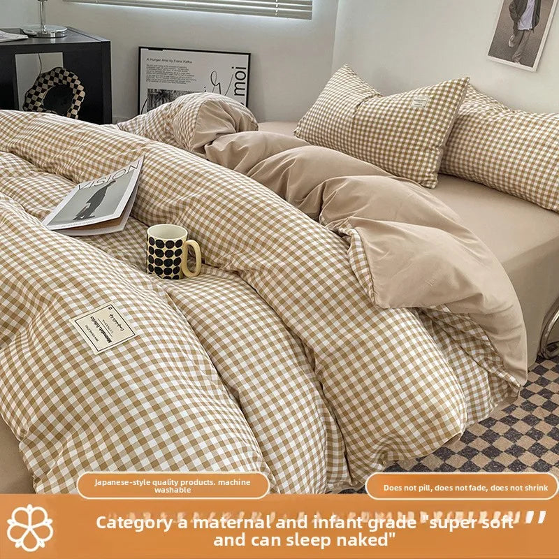 Bed Linen Sheets Duvet Cover Four-piece Set of Washed Cotton Bedding Quilt Covers Three-piece Set for Student Dormitories