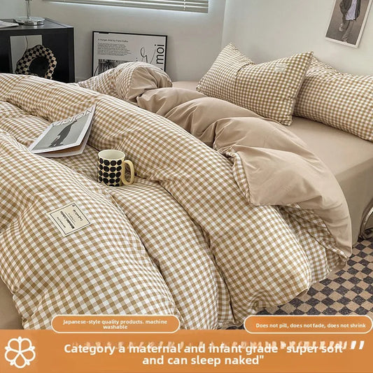 Bed Linen Sheets Duvet Cover Four-piece Set of Washed Cotton Bedding Quilt Covers Three-piece Set for Student Dormitories
