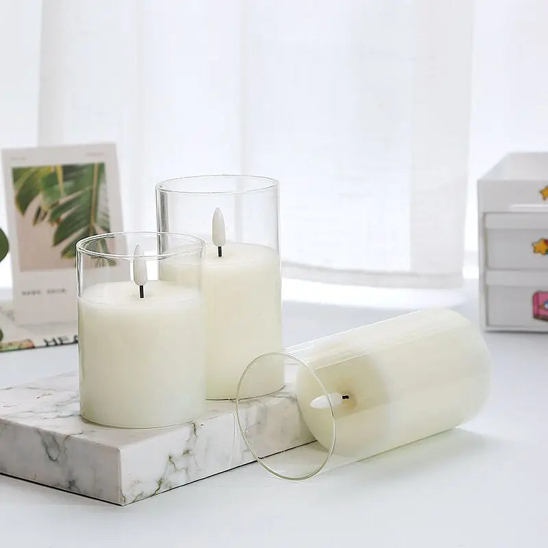 Rechargeable Remote or Not Remote Glass tube 3D wick LED Pillar Candle Light Candles Home Wedding Party Table Decoration-Amber
